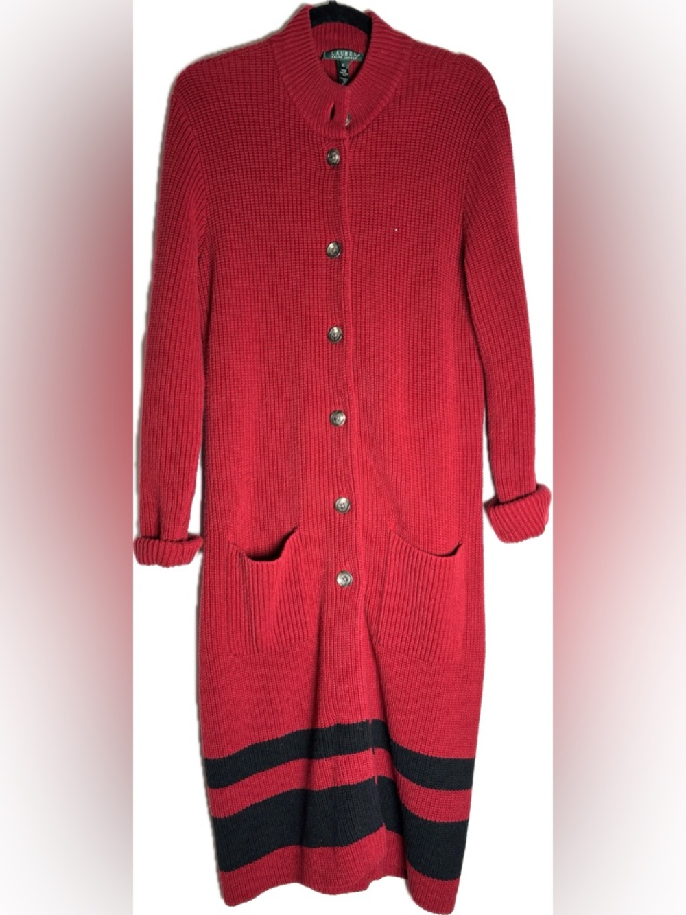 Vintage Lauren Ralph Lauren Red Long Knit Duster Sweater Minimalist